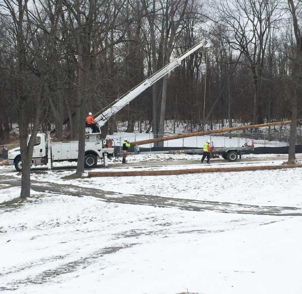 Cayuga Mine #4 Shaft Project NYSEG installing a power pole