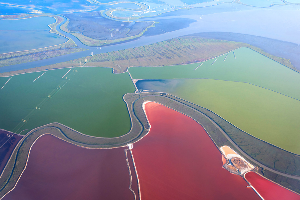 Colorful sea salt ponds