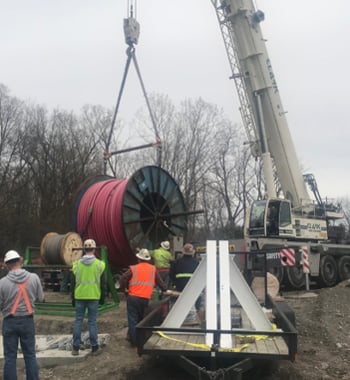 Cayuga Mine #4 Shaft Project Cable being prepped for lowering Cayuga Mine #4 Shaft Project Cable being prepped for lowering