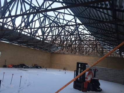 inpage mine shaft 4 project Feb 2020 Admin building interior with trusses installed