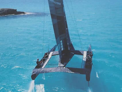 Racing to cut carbon boat at sea