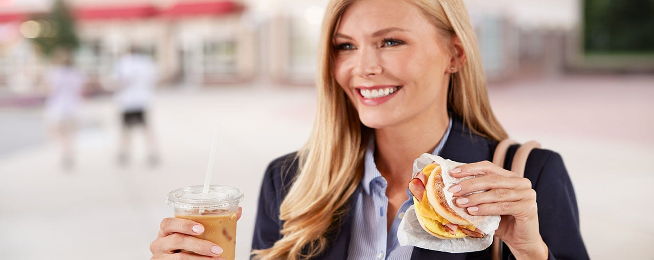 Woman Eating Convenience Food