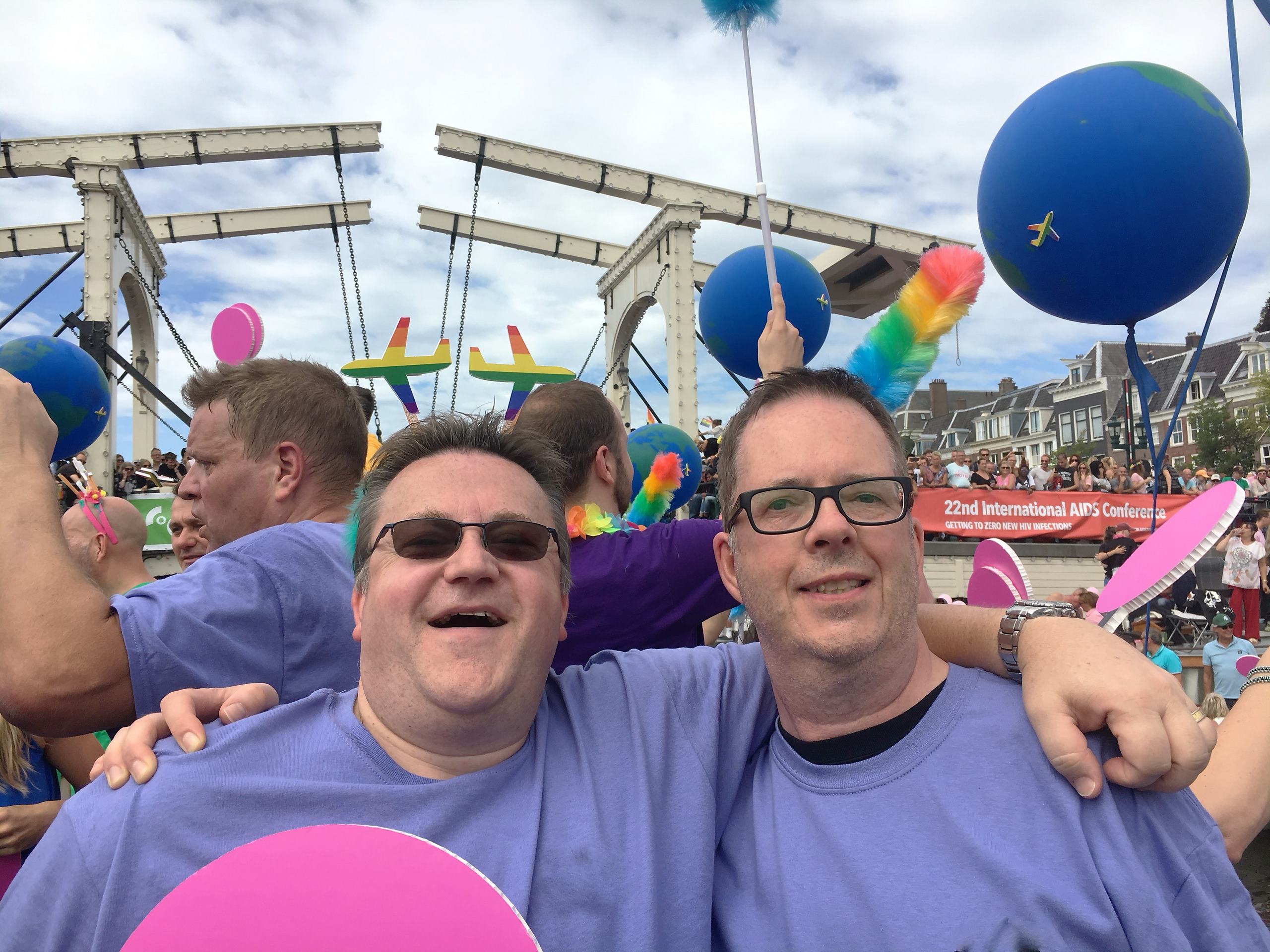 Luc and  a friend representing Cargill at the Amsterdam Canal Pride
