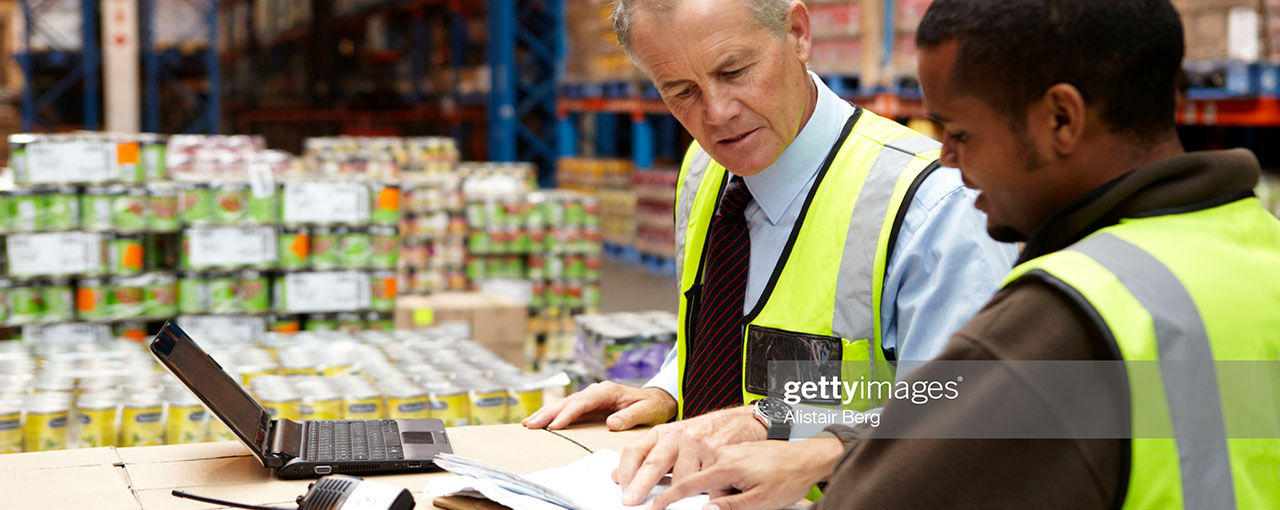 Workers in a food distribution warehouse