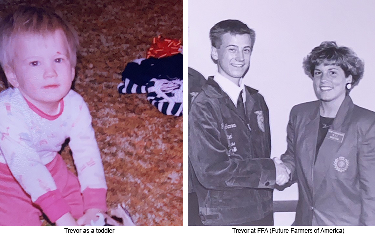 (left) Trevor as a toddler, (right) Trevor at FFA (Future Farmers of America)