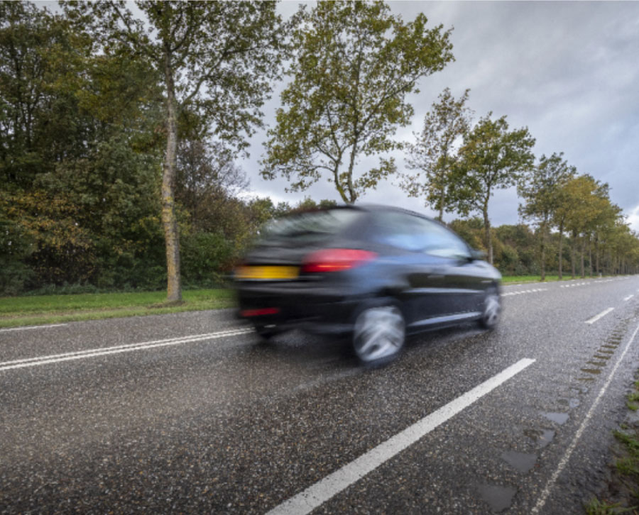 European car driving fast