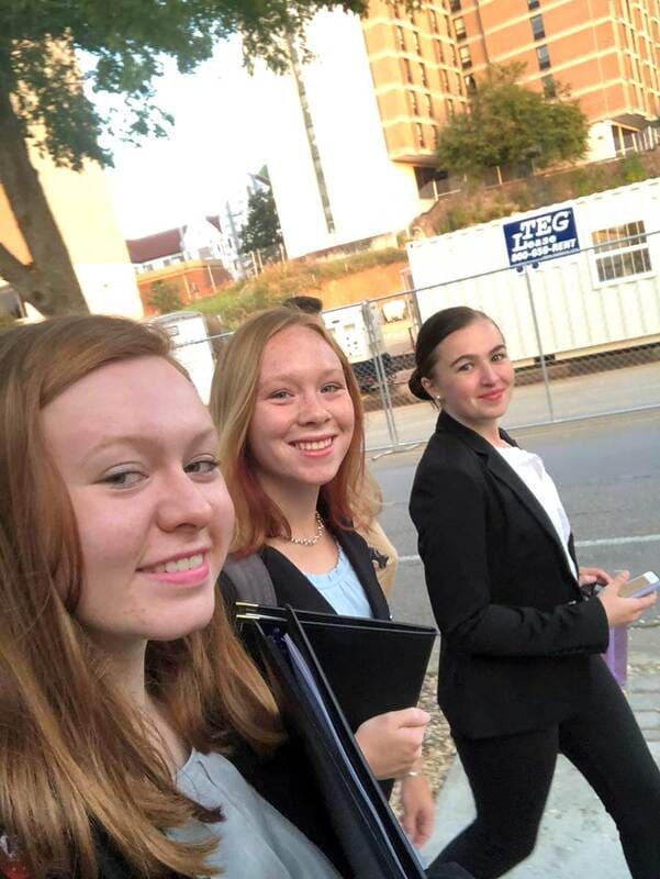 Sophie (left) and her friends heading to the engineering expo at their university