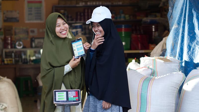 two women smiling