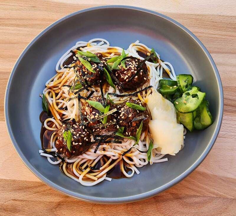 teriyaki meatballs with soba noodles