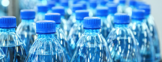 Plastic water bottles in a factory