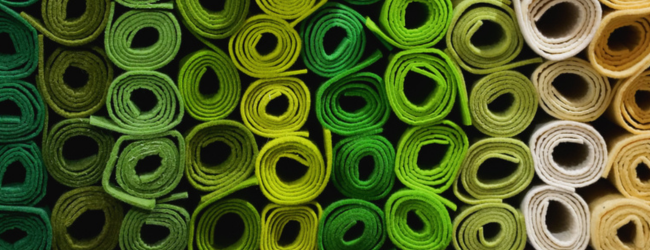Stacks of rolled fabric in shades of green