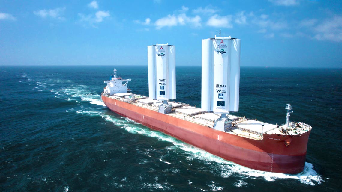 Pyxis Ocean retrofitted with WindWings setting sail for its maiden voyage, August 2023 Pyxis Ocean retrofitted with WindWings setting sail for its maiden voyage, August 2023