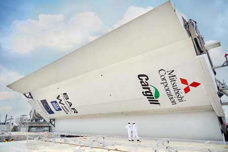 WindWings being retrofitted on Pyxis Ocean at the COSCO shipyard in Shanghai, China. August 2023