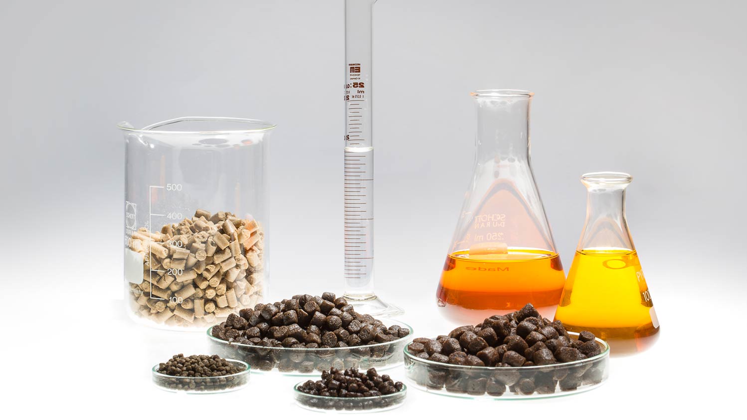 Fish feed and ingredients in tubes and vials