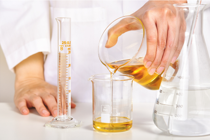 oil being measured in the lab