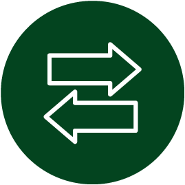 green circle with white arrows 