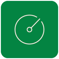 white outline of tachometer in green square