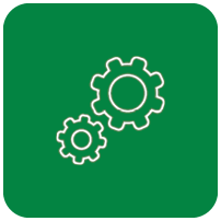 outline of white gears in green square