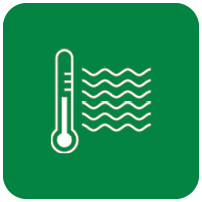 white thermometer and wavy lines in green square