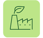 blue square with white outline of smoke stack with leaf for smoke