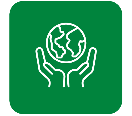 blue square with white earth being held outline