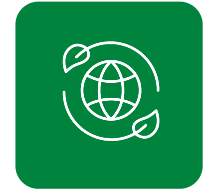 green square with white outline of globe and leaves circling