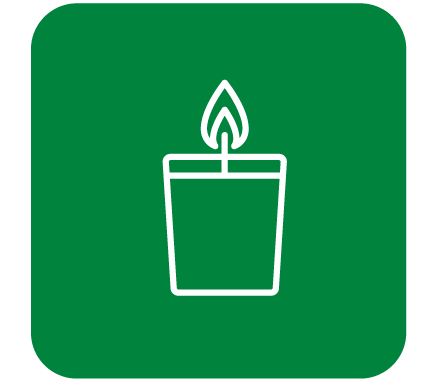 White candle outline in teal square