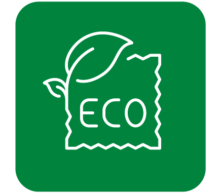 White leaf and "Eco" outline in green square