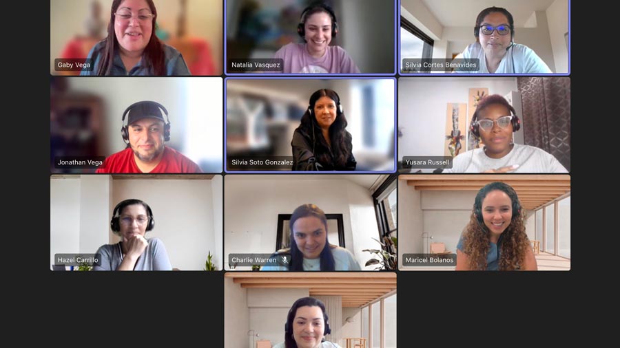 A group of colleagues show up on screen during a virtual meeting. A group of colleagues show up on screen during a virtual meeting.