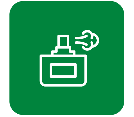 White perfume bottle spraying outline in green square