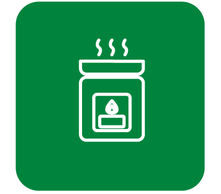 White tealight burner icon in teal square