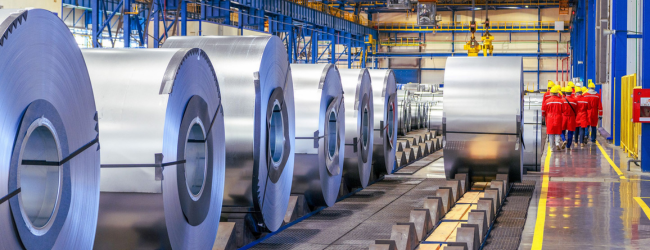 Rolls of sheet steel in selective focus Rolls of sheet steel in selective focus
