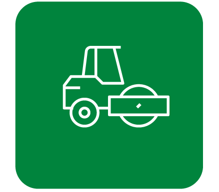 white outline of asphalt roller on a green square