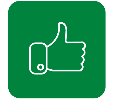 white outline of thumbs up symbol on a green square