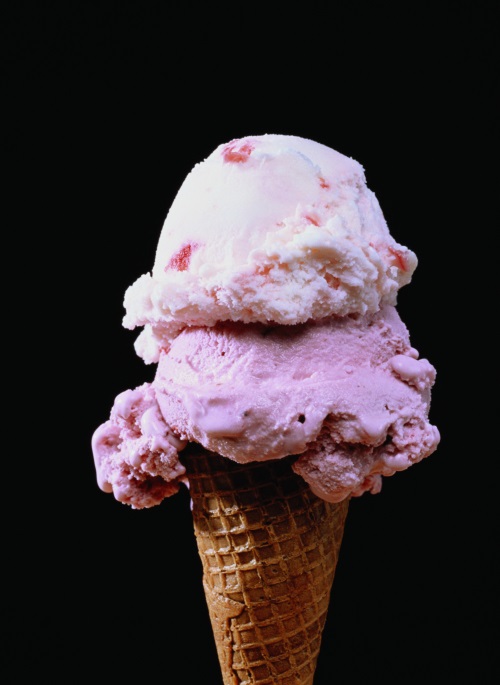 Pink Ice cream in a cone