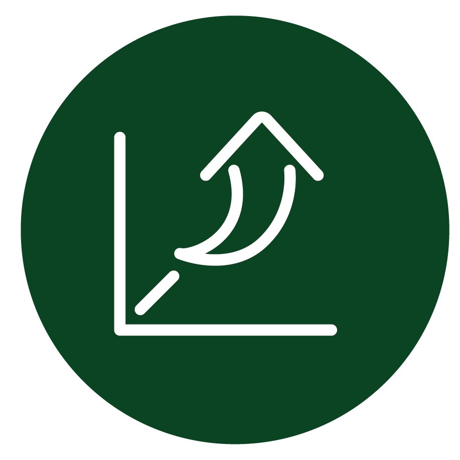 dark green circle with white up arrow