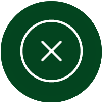 dark green circle with white circle and x outline