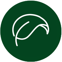 dark green circle with white leaf outline
