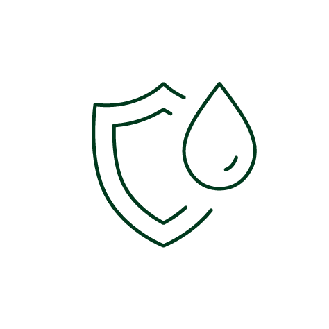 green outline of shield and droplet