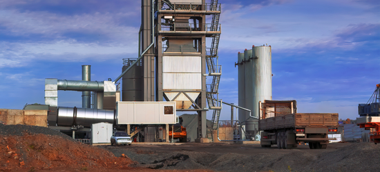 Construction site. Construction of a plant for the production of asphalt