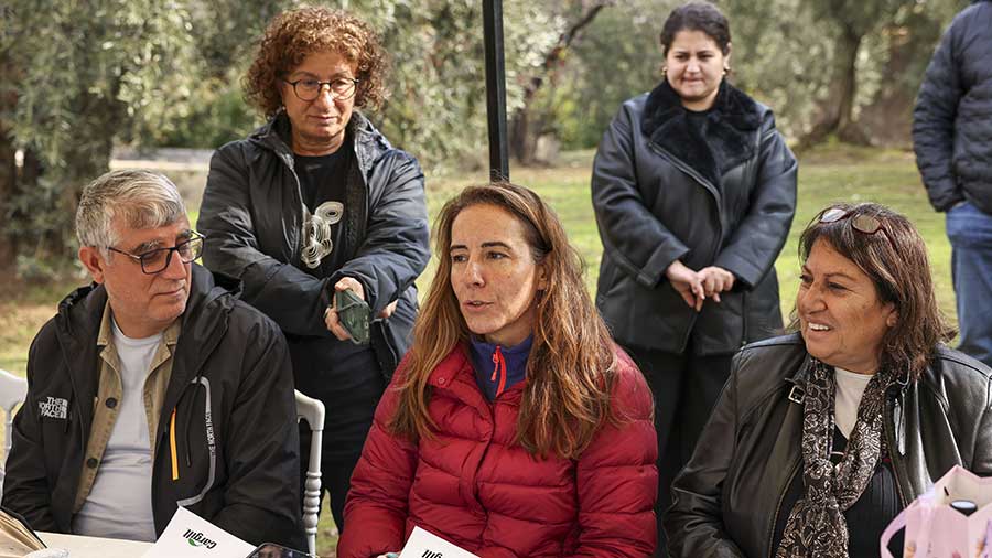 İpek Zivane, a Turkish female olive farmer, speaks at an event for the 1000 Farmers Prosperity Program. 