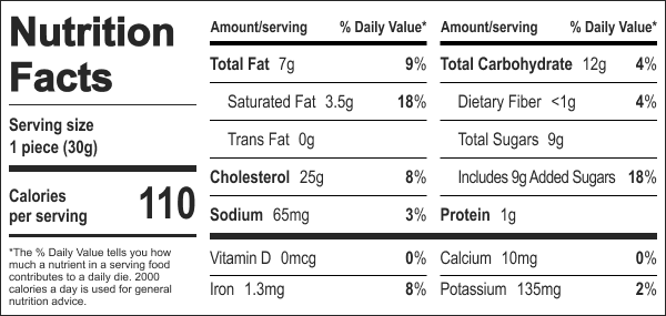 Black & white stuffed lava cake nutritional information