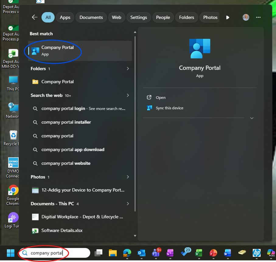 Company Portal from your Windows search menu