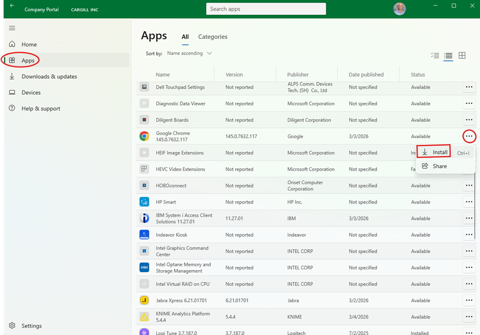 Apps menu