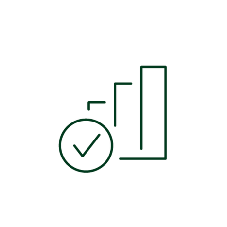 green outline of bar graph and check mark