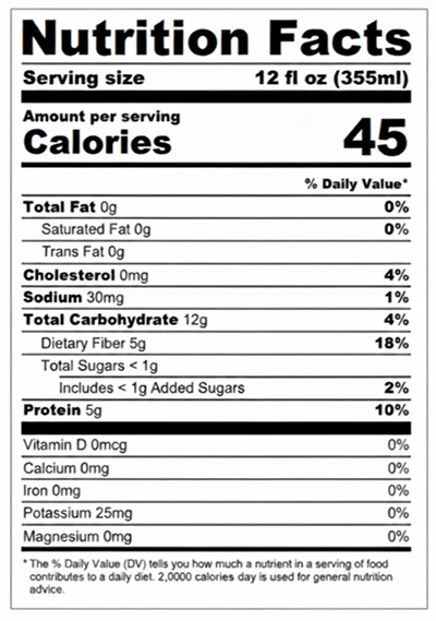 Protein + prebiotic soda nutritional information