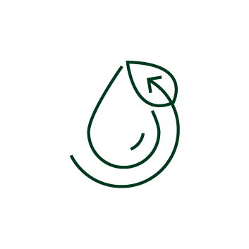 Green line icon combining a leaf shape with a circular arrow looping around it, symbolizing biodegradability or natural decomposition.