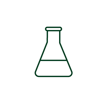 Green line icon of a laboratory flask with a liquid level indicated across the middle, symbolizing chemical stability and resistance to oxidation and hydrolysis.