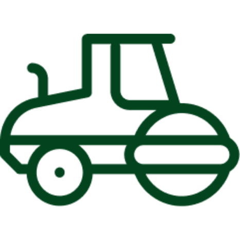 Green line icon of a road roller construction vehicle