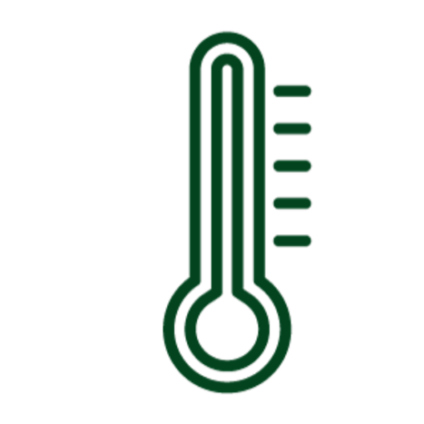 Green line icon of a thermometer with measurement marks on the side